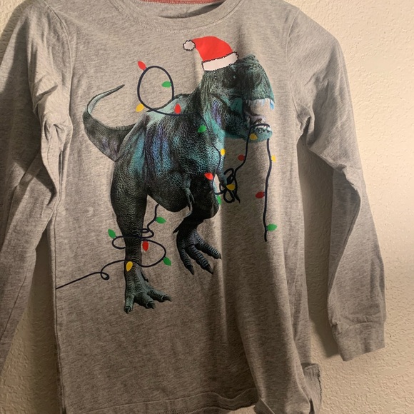 Gray Dinosaur Christmas Long Sleeve Shirt - Picture 4 of 7